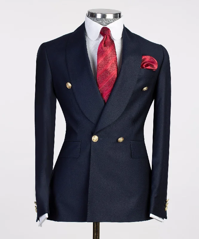 Monochromatic Navy Golden Button Suit