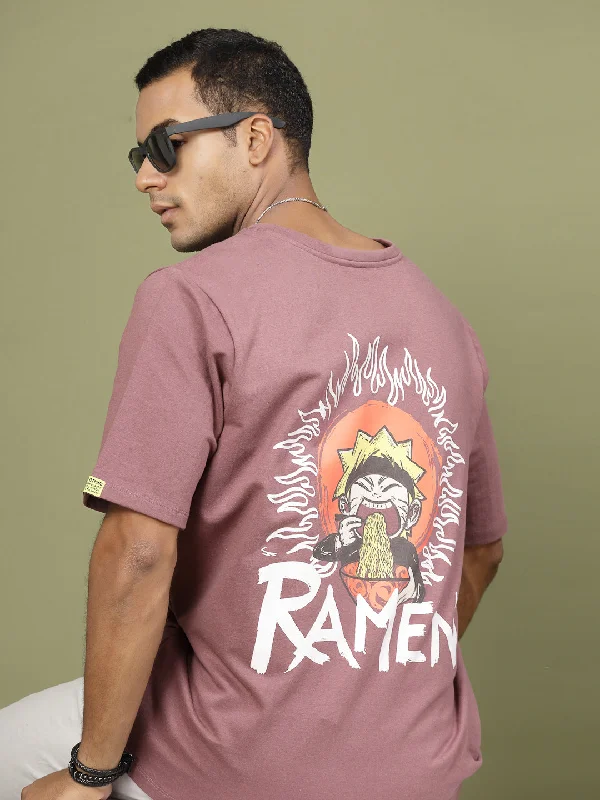 Bold-check Anime Ramen Print Oversized T-Shirt