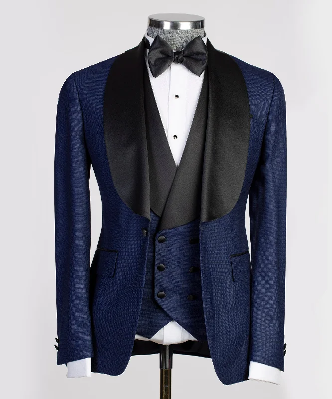 Classic-fit Navy Blue 3 Piece Tuxedo For Men