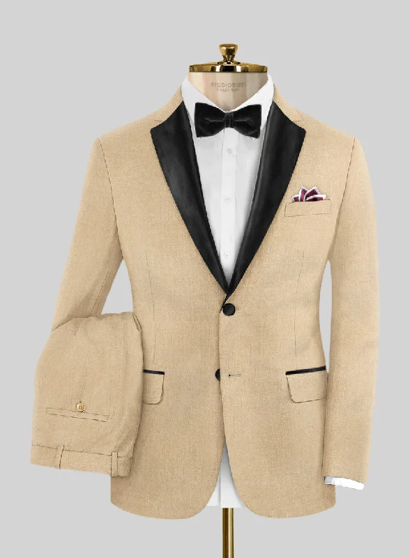 Classic-fit Napolean Stretch Khaki Wool Tuxedo Suit