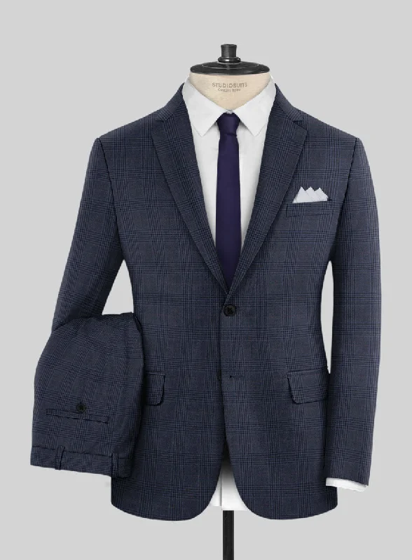 Narrow-lapel Hardy Minnis Blue Checks Wool Suit