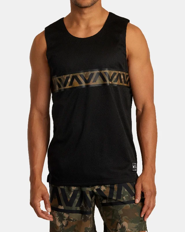 Casual Hawaii Taro Mesh Tank Top - Black Multi