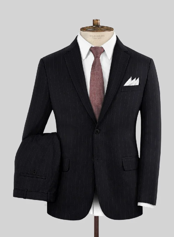 Narrow-lapel Hardy Minnis Deep Blue Chalkstripe Wool Suit