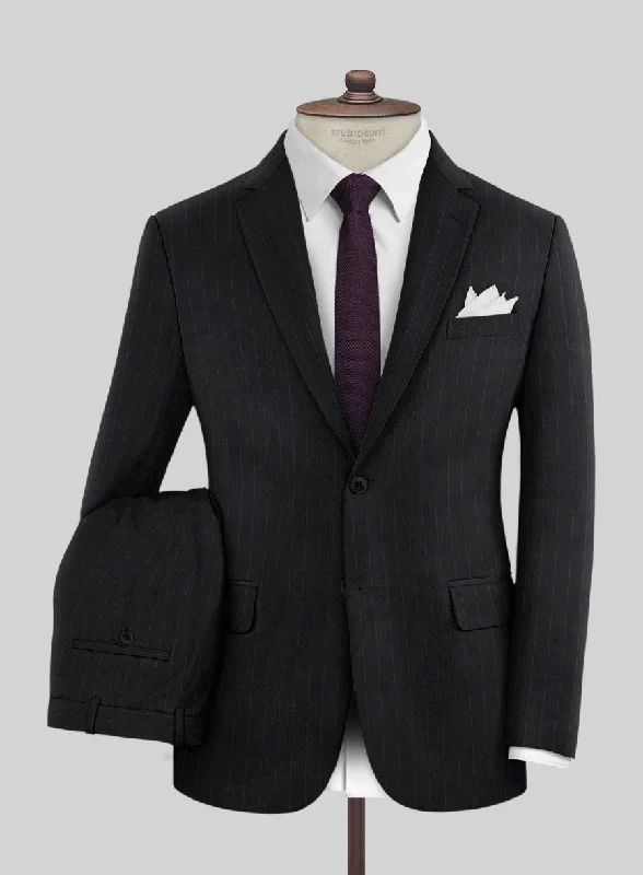 Premium Hardy Minnis Midnight Blue Chalkstripe Wool Suit