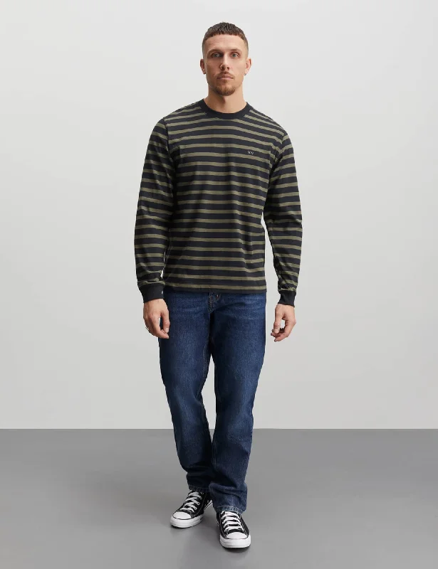 Classic Cotton Jersey Stripe Frode Tee LS, Kalamata/Jet Black