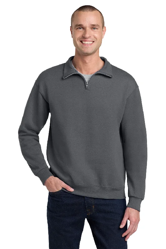 Bold-patterned Jerzees Mens NuBlend Pill Resistant Fleece 1/4 Zip Sweatshirt - Charcoal Grey