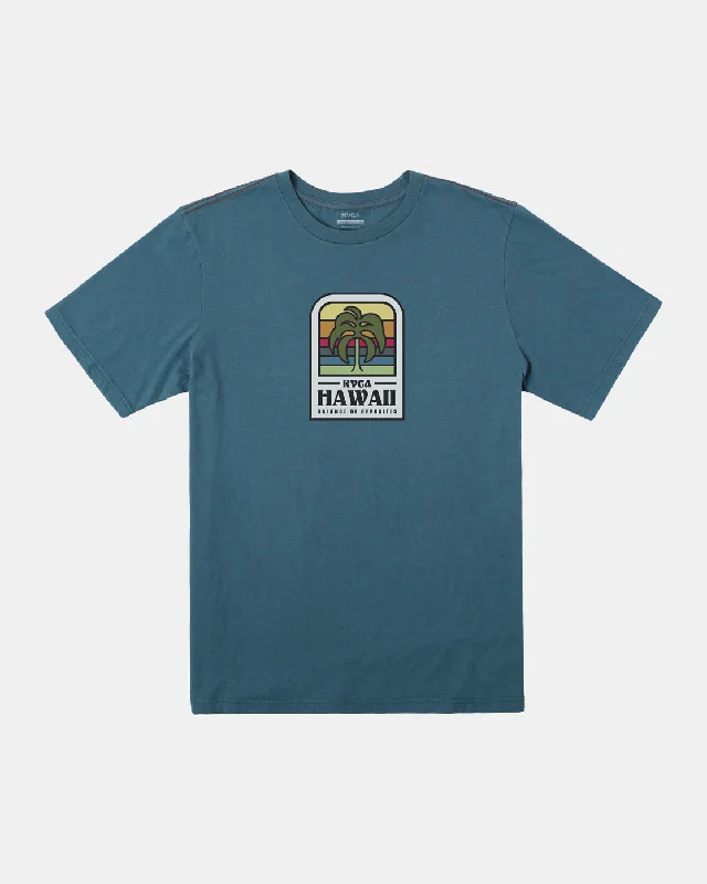 Heavy-duty Hawaii Island Flora Tee - Duck Blue