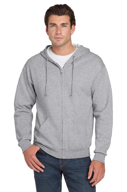 Youth-oriented Jerzees Mens NuBlend Pill Resistant Fleece Full Zip Hooded Sweatshirt Hoodie w/ Pockets - Heather Grey