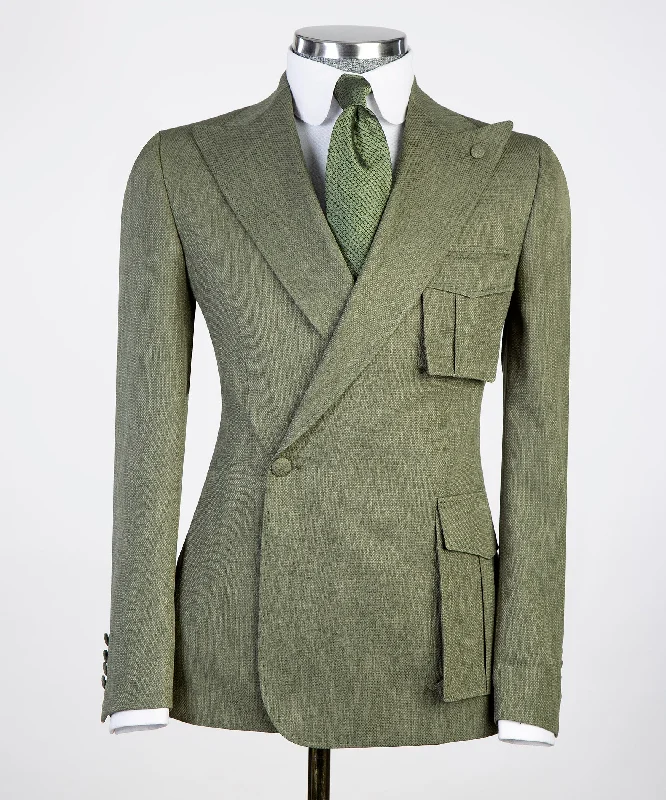 Designer Olive Green 3 Piece Suit For Men