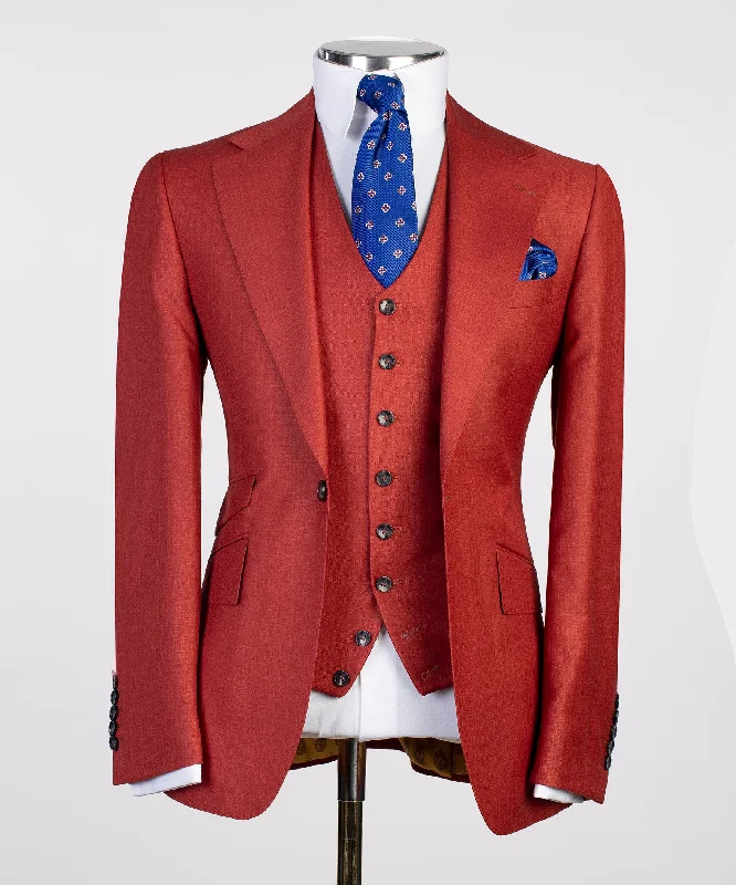 Bold-check 3 piece Slim Fit Red Basic Suit