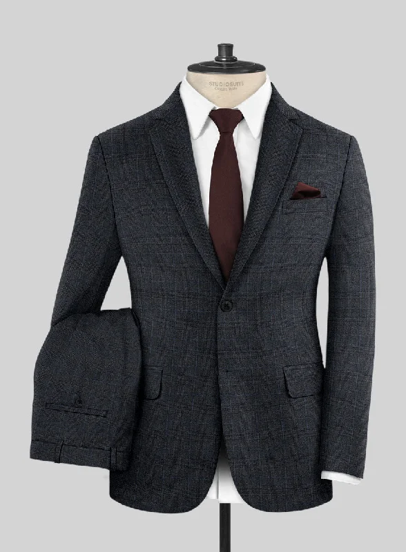 Single-breasted Italian Burta Blue Glen Flannel Suit