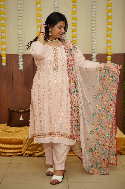 Hybrid Pastel Pink Georgette Suit Set