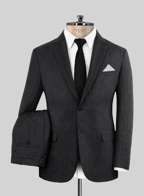 Sporty Hardy Minnis Charcoal Chalkstripe Wool Suit