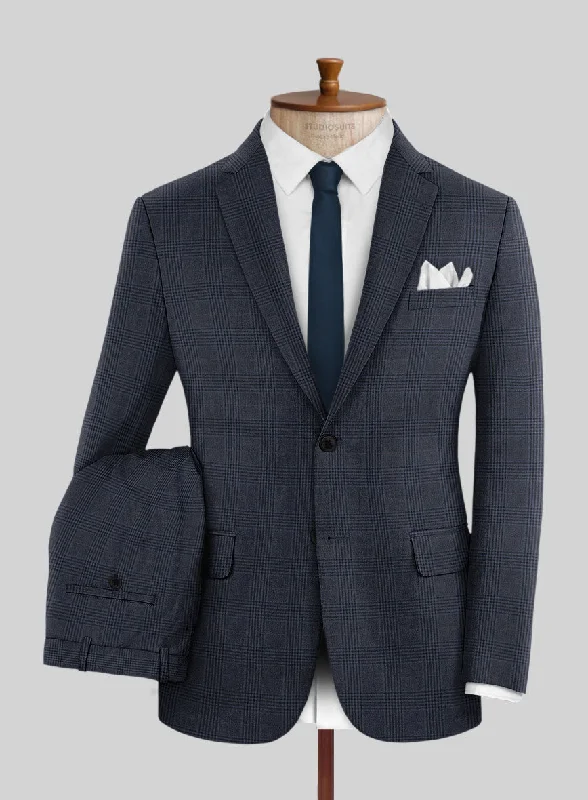 Vintage-inspired Hardy Minnis Dark Blue Check Wool Suit