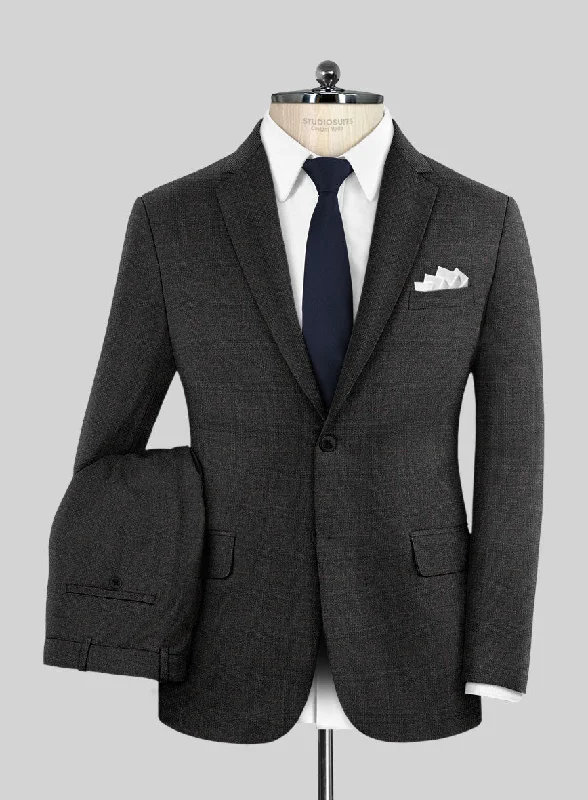 Luxury Italian Burta Charcoal Glen Flannel Suit