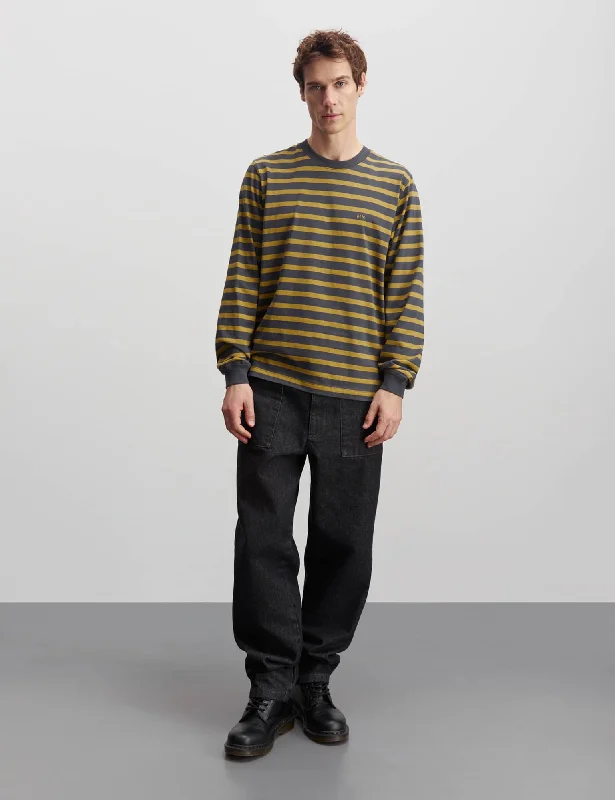 Reversible Cotton Jersey Stripe Frode Tee LS, Willow/Black Oyster