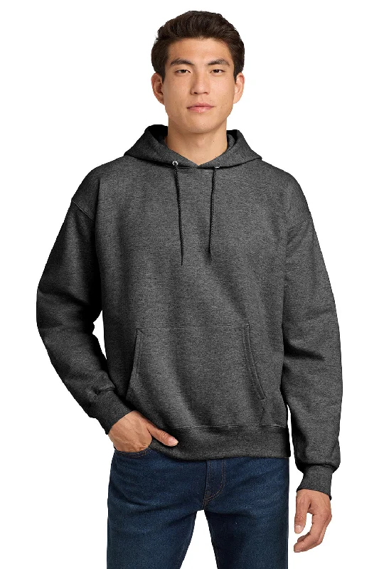 Logo-heavy Hanes Mens Ultimate Cotton PrintPro XP Pill Resistant Hooded Sweatshirt Hoodie w/ Pouch Pocket - Oxford Grey