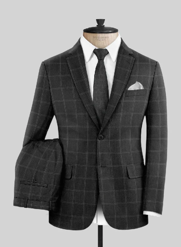 Preppy Hardy Minnis Charcoal Windowpane Wool Suit