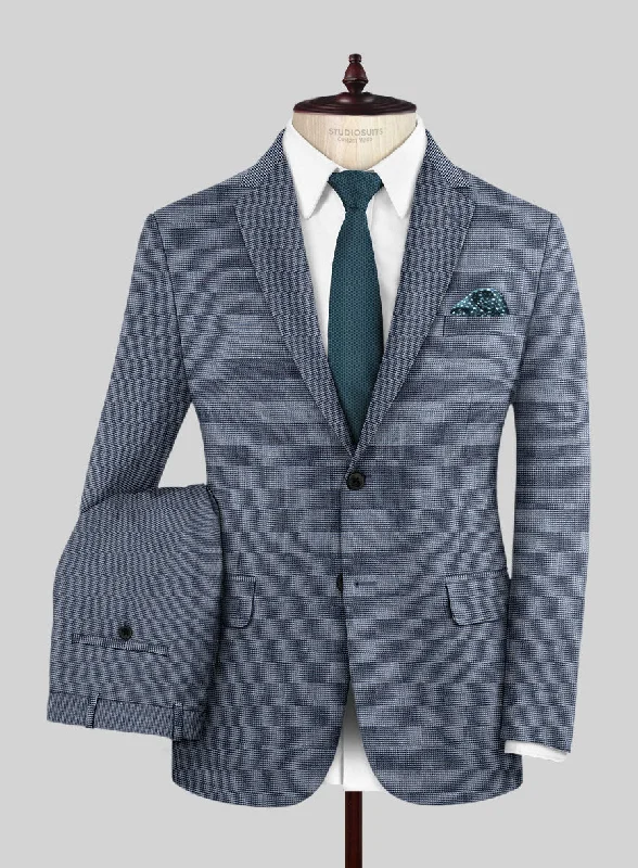 Sporty London Loom Blue Nailhead Wool Silk Linen Suit