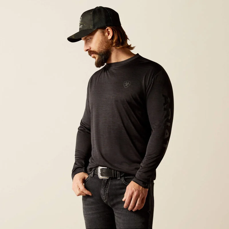 Formal Ariat Men's L/S Charger Logo T-Shirt in Black Heather