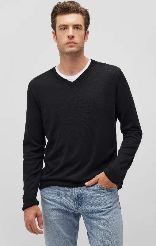 Designer V-NECK SWEATER IN BLACK