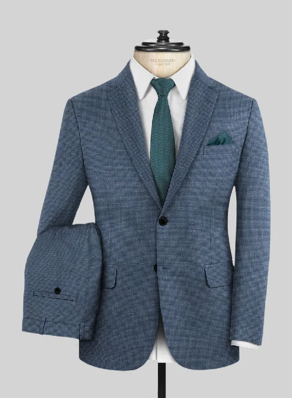 Elegant London Loom Blue Abelardo Wool Silk Linen Suit