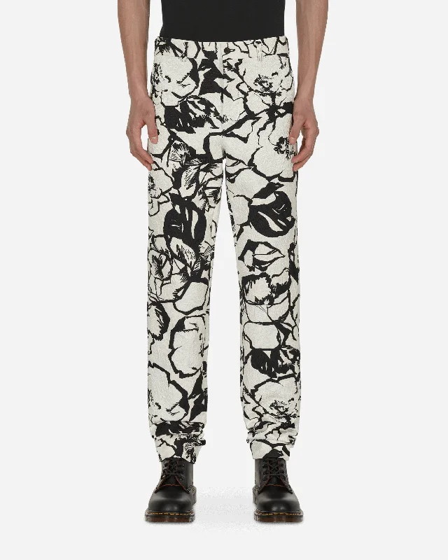 High-waisted Floral Trousers White