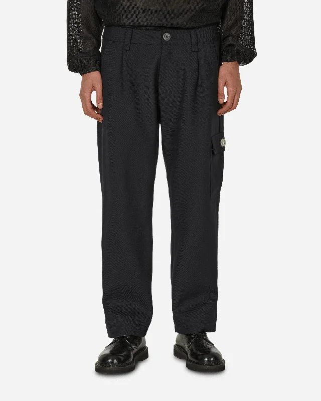 Straight leg Merino Piston Pleated Patch Cargo Pants Black