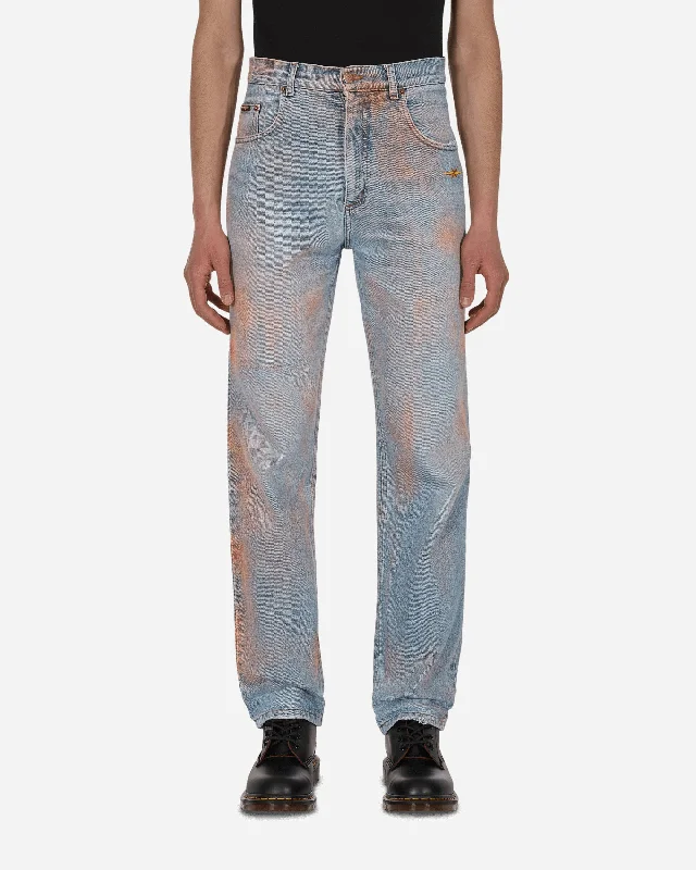 Stretchy jeans Spray Painted Vintage Denim Pants Blue