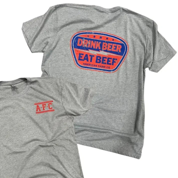 Dress shirt American Farm Co. "Drink Beer, Eat Beef" T-Shirt in Heather Grey