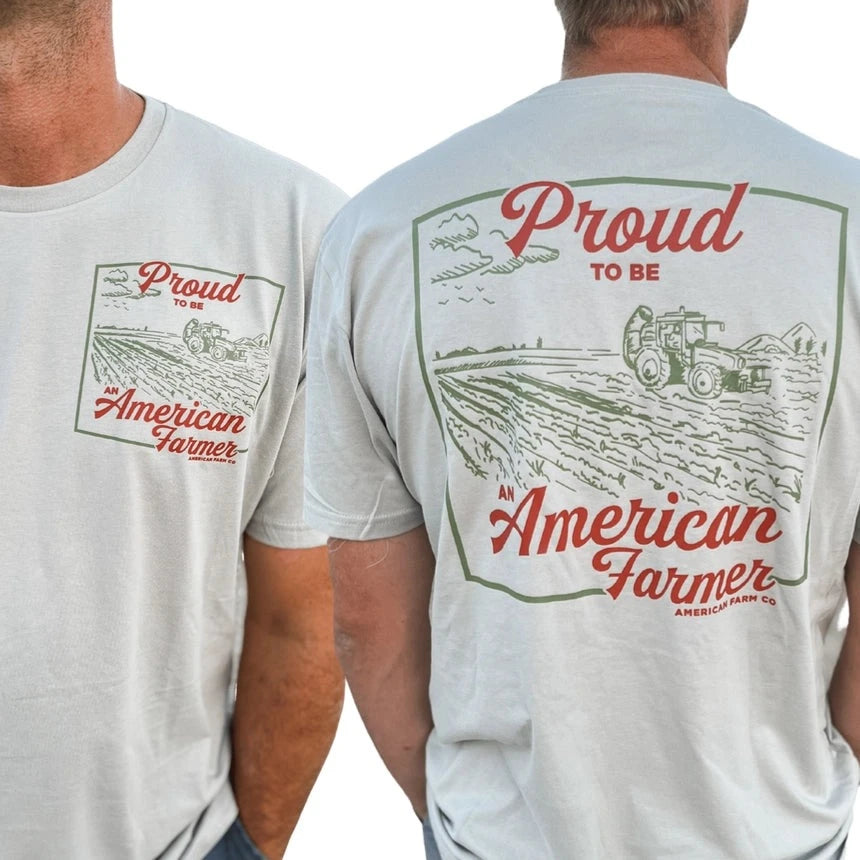 Fitted shirt American Farm Co. "Proud American Farmer" T-Shirt in Stone Grey