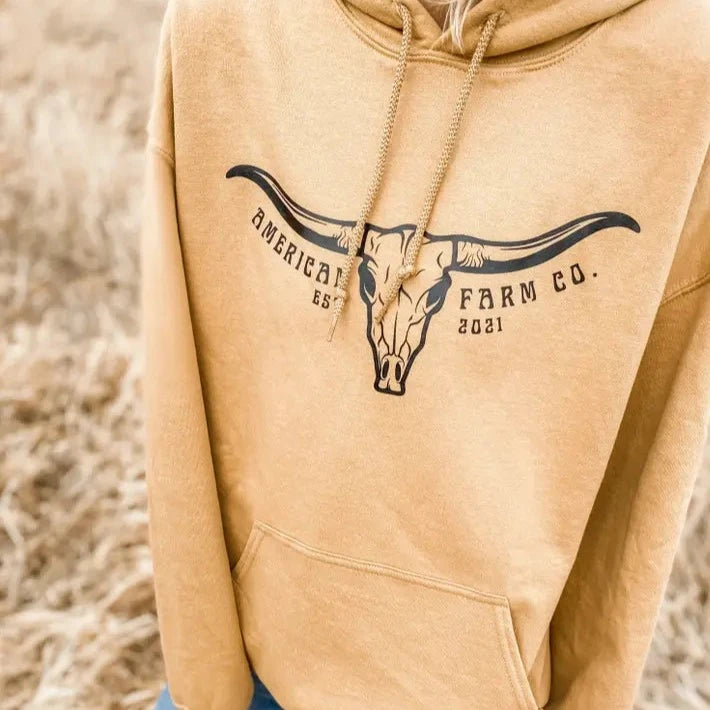 Casual shirt American Farm Co."Skull Horns" Logo Hoodie in Old Gold