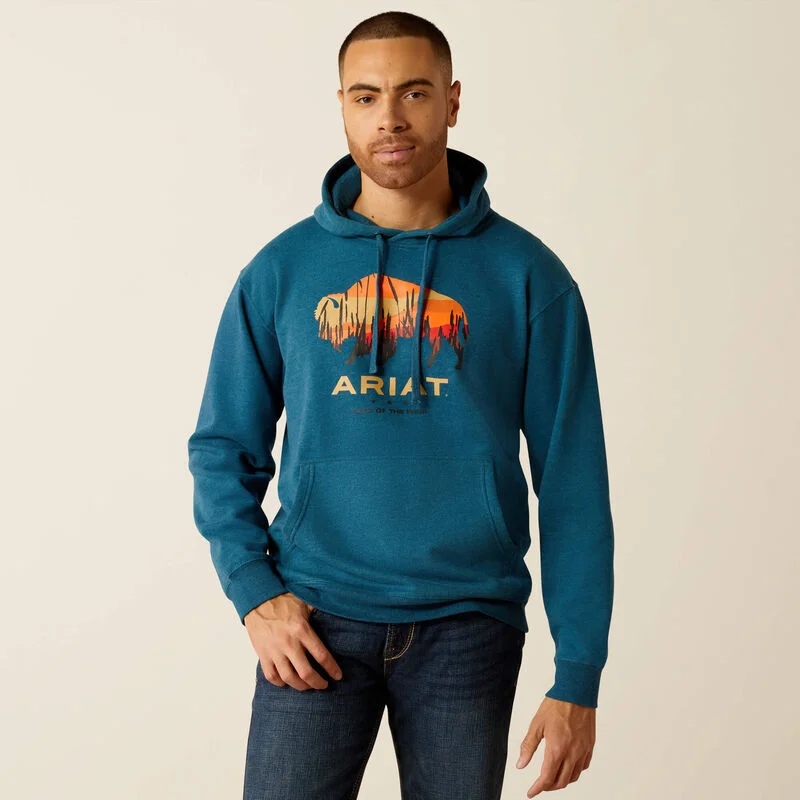 Mock neck shirt Ariat Men's Bison Plains Pullover Hoodie in Hydra Heather