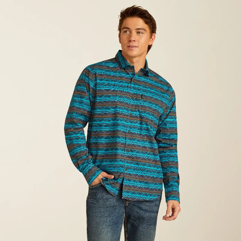 Printed shirt Ariat Men's Madison Turquoise Aztec Modern Fit Button Long Sleeve Western Shirt 10052306