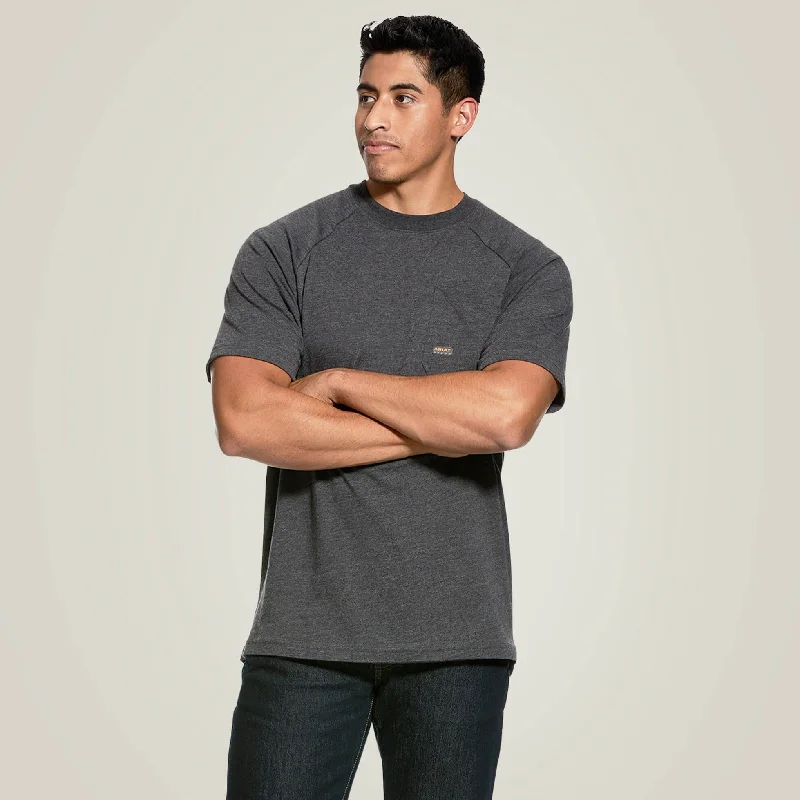 V-neck shirt Ariat Men's Rebar Cotton Strong Pocket T-Shirt in Charcoal Heather