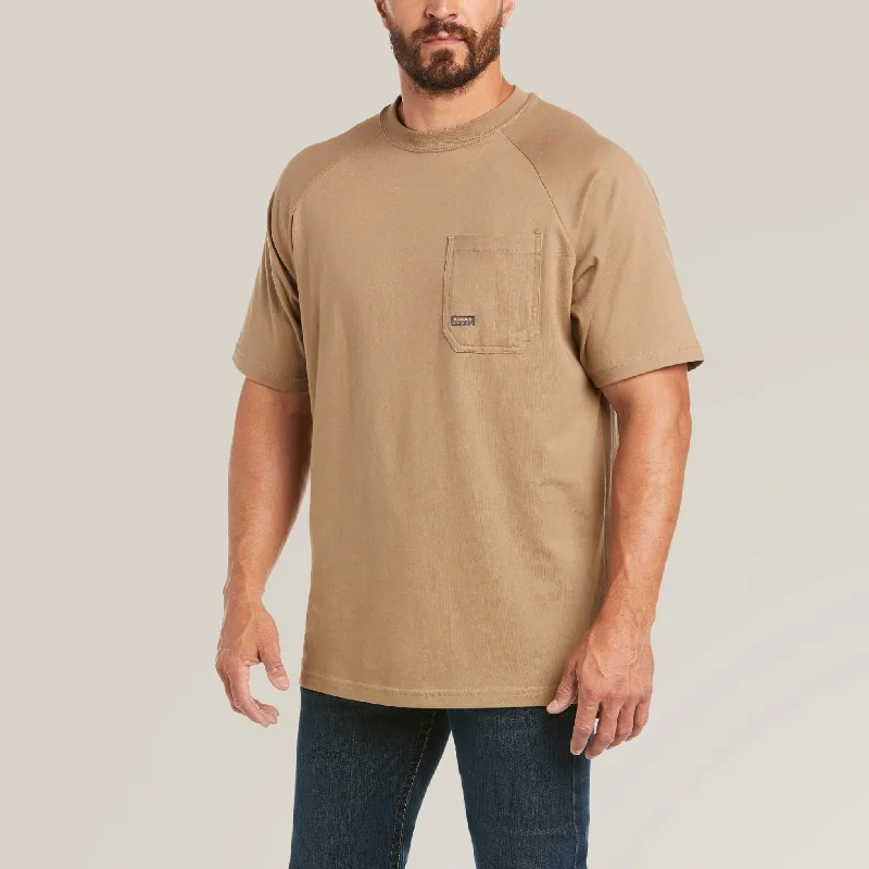 Military shirt Ariat Men's Rebar Cotton Strong Pocket T-Shirt in Khaki