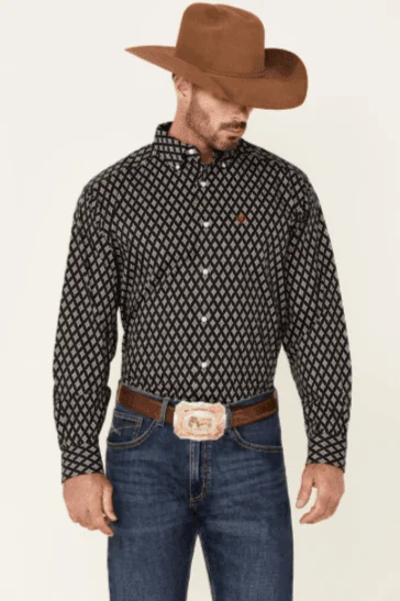 Flannel shirt Ariat Men's Wrinkle Free Atlas Diamond Geo Print Long Sleeve Button-Down Western Shirt 10038093