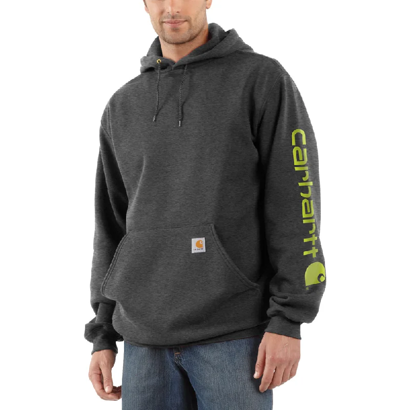 Cold-shoulder shirt Carhartt Men's Signature Logo Hooded Pullover Sweatshirt_Carbon Heather