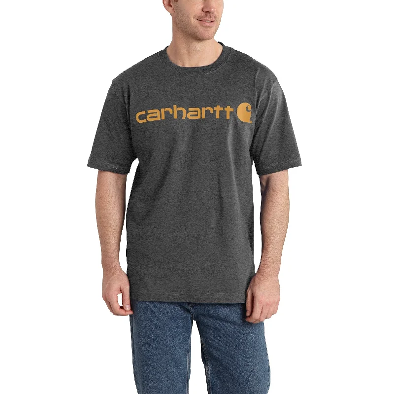 Relaxed fit shirt Carhartt Men's Signature Logo Short Sleeve T-Shirt_Carbon Heather