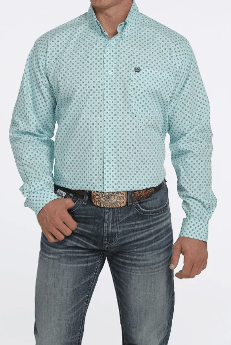 Denim shirt Cinch Men's Aqua Geo Print Button Long Sleeve Western Shirt MTW1105436