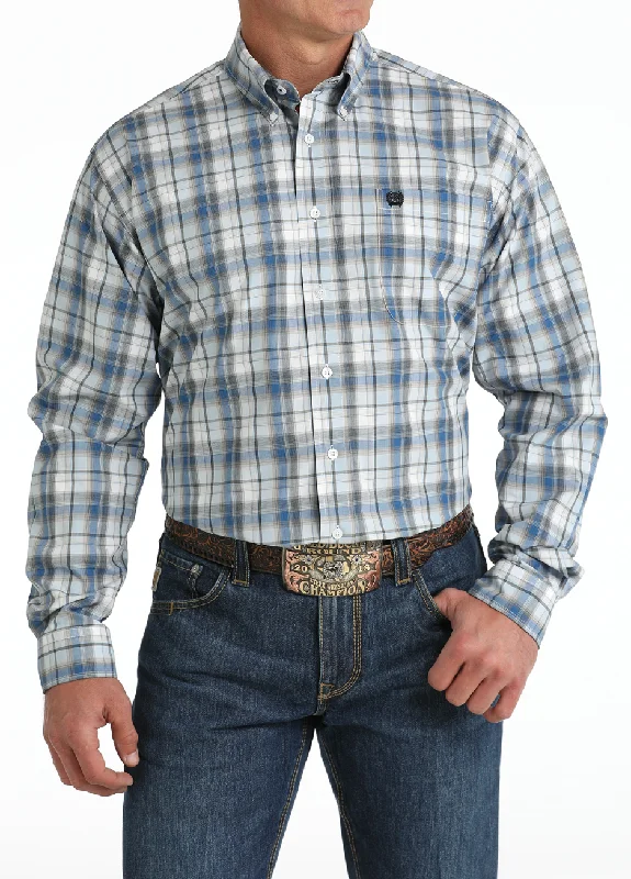 Boxy shirt Cinch Men's Blue & White Plaid Button Long Sleeve Western Shirt MTW1105797