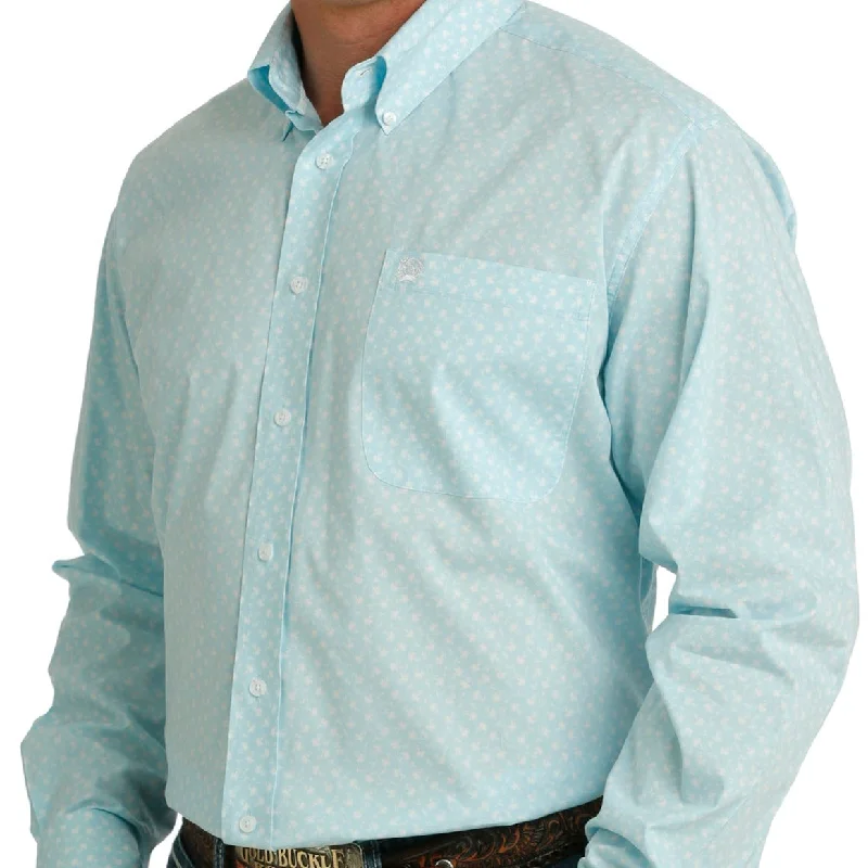 High-neck shirt Cinch Men's L/S Classic Fit Floral Western Button Down Shirt in Light Blue