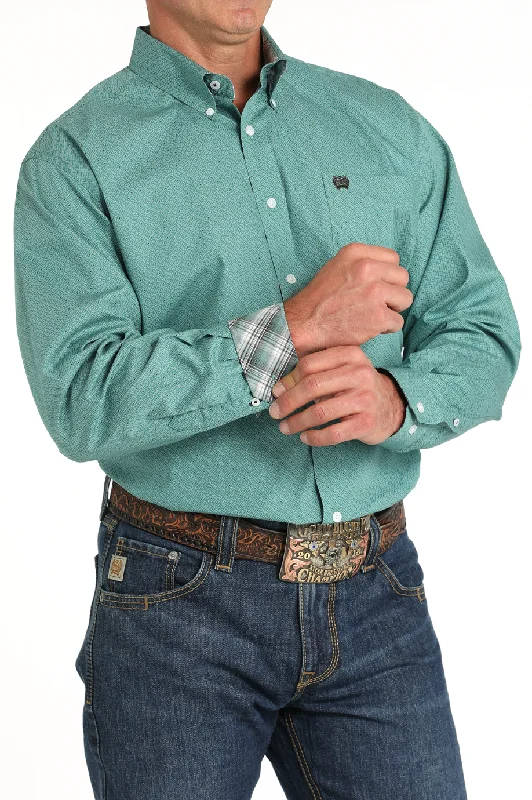 Layered shirt Cinch Men's Green Geo Print Button Long Sleeve Western Shirt MTW1105830 MTW105830X