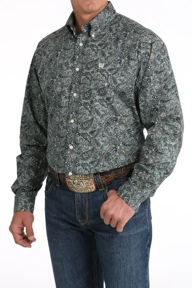 Oversized shirt Cinch Men's Green Paisley Print Button Long Sleeve Western Shirt MTW1105811