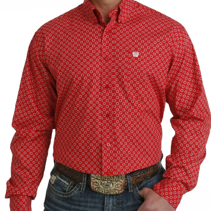 Casual button-up Cinch Men's L/S Classic Fit Medallion Western Button Down Shirt in Red