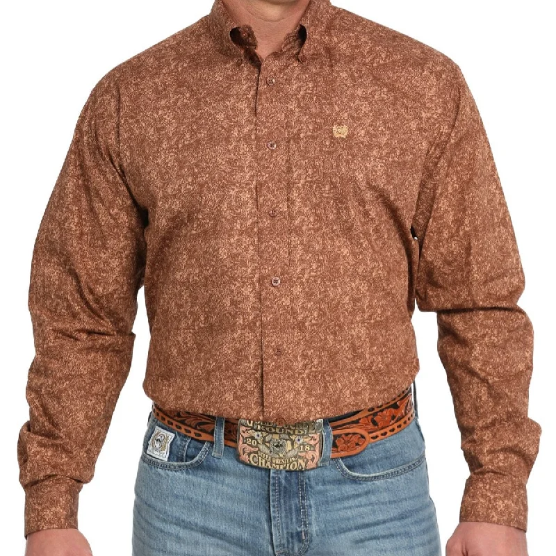 Embroidered shirt Cinch Men's L/S Classic Fit Tonal Paisley Western Button Down Shirt in Brown