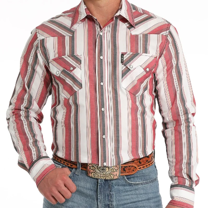 Button-up shirt Cinch Men's Modern Fit Striped Western Snap Shirt in White