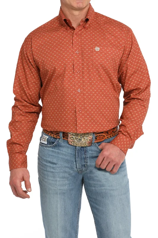 Relaxed shirt Cinch Men's Orange Steer Print Button Long Sleeve Western Shirt MTW1105847