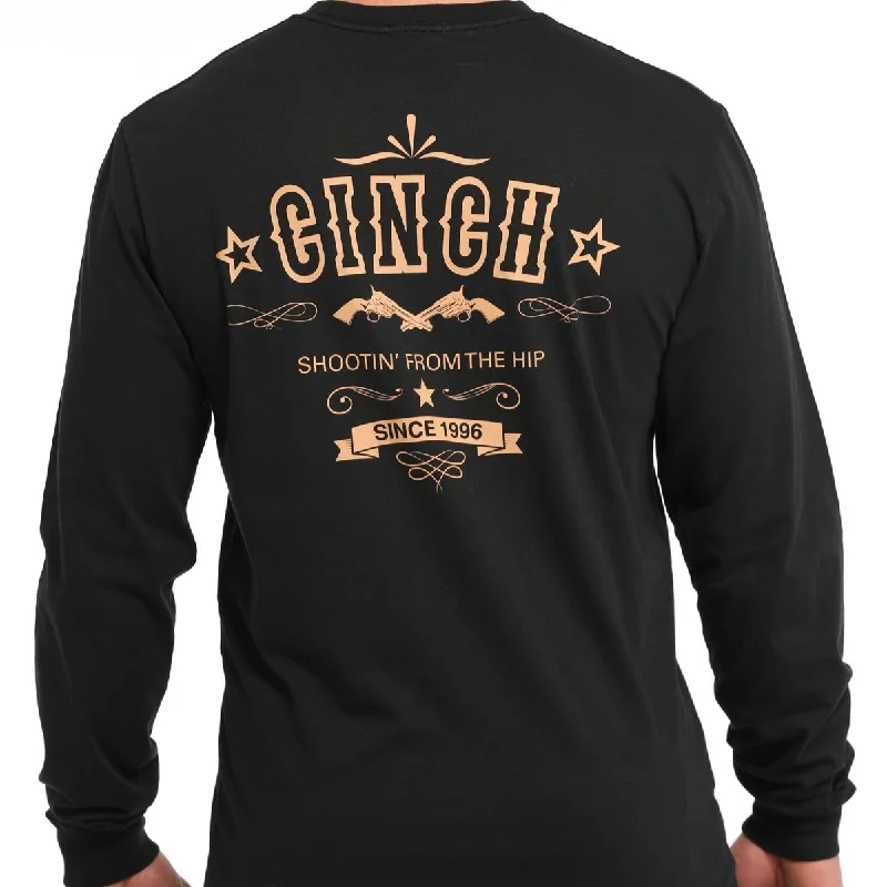 Oversized shirt Cinch Men's "Pistol" L/S Graphic Logo T-Shirt in Black