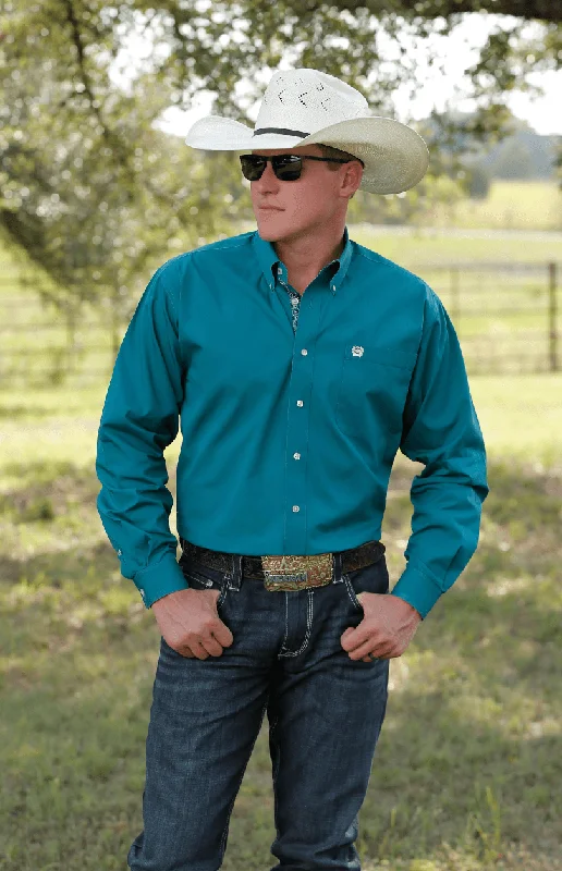 Plaid shirt Cinch Men's Solid Teal Button Long Sleeve Western Shirt MTW1105777